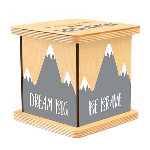 Wooden Piggy Bank for Kids and Adults, Personalized Gift Handmade in USA by BloomOwl, Custom Piggy Bank, Personalized Banks for Kids, Gifts for Baby Boys and Girls (Bear and Mountain)