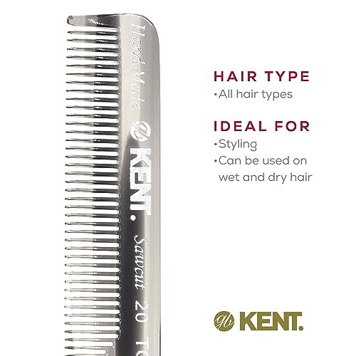 Kent 20T Black Graphite Handmade Folding Pocket Comb for Men, Fine Tooth Hair Comb Straightener for Everyday Grooming Styling Hair, Beard or Mustache, Use Dry or with Balms, Saw Cut, Made in England