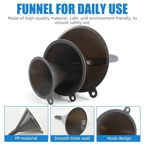 Plastic Kitchen Funnel Set of 3, Round Kitchen Funnels for Filling Bottles, Durable and Multifunctional Funnels for Filling Canning, Cooking, Lab or Car Oil