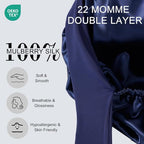 ZIMASILK 22 Momme 100% Mulberry Silk Bonnet for Sleeping Women Double Layer Silk Hair Wrap with Tie Band Stay On Head for Curly Hair Care (1Pc, Navyblue)