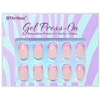 BTArtbox French Tip Press On Nails - Press on Nails Square, Pink Glue On Nails, Fit Perfectly & Natural Reusable Stick On Nails in 15 Sizes, 30 Pcs Soft Gel Kit, Dolce Pink
