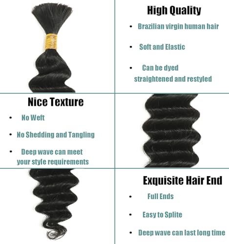 Human Braiding Hair For Boho Braids No Weft Bulk Human Hair for Braiding 100g 2 Bundles Human Hair Extensions Wet and Wavy 14Inch
