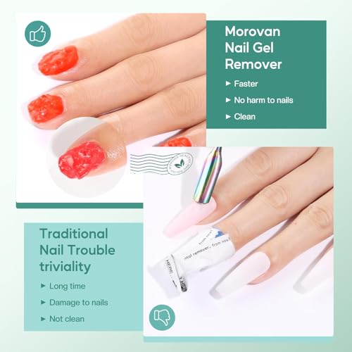 Morovan Gel Nail Polish Remover Kit: Gel Polish Remover for Nails with Liquid Latex Tape Peel off Nail Strengthener Cuticle Pusher Quick & Easy Gel Remover for Nails in 3-5 mins No Soaking Or Wrapping