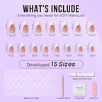 BTArtbox French Tip Press On Nails - Medium Press On Nails Almond, Natural Fake Nail with Nail Glue, Brown Glue On Nails in 15 Sizes - 30 Fake Nails Kit