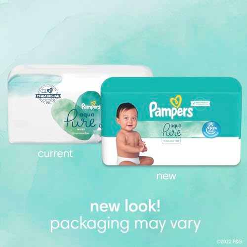 Pampers Baby Wipes Aqua Pure, 99% water-based wipes, Hypoallergenic and Unscented Infant Wipe, 448 Total (8 Flip-Top Packs)