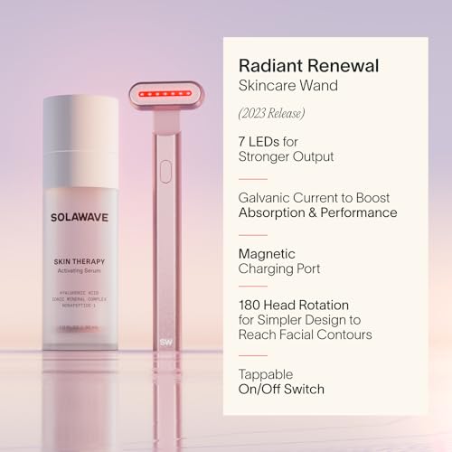 Solawave 4-in-1 Radiant Renewal Facial Wand & Skin Therapy Serum Bundle | Red Light Therapy for Face and Neck | Galvanic Skincare Wand & Massager | Anti-Aging Wrinkle Reduction | Solawave Original