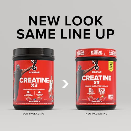 Six Star Creatine Monohydrate Powder, X3 (Fruit Punch) - Flavored Creatine HCl Powder Monohydrate Supplement for Muscle Building & Performance - Post Workout Supplement for Men & Women - 30 Servings