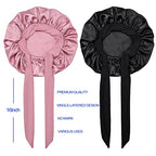 Satin Silk Bonnet Hair Cap: 2pcs Bonnets For Kids with Elastic Tie Band Adjustable Straps for Sleeping Sleep Comfortable - Stretchy Tie Band Hair Bonnets No Slip-Off (Black-RoseGold-K)