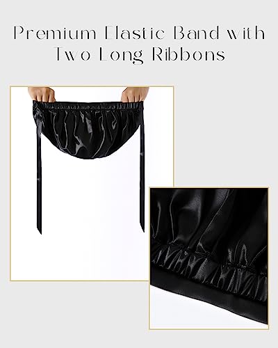 ZIMASILK 100% 22 Momme Mulberry Silk Bonnet for Sleeping, Double-Layer Silk, Natural Silk Hair Wrap for Hair Care with Elastic & Tie Band Stay On Head (1Pc, Black)