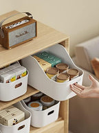 White Plastic Bins/Storage Organizers - Pantry Baskets, Bins for Shelves, Organizer and Storage for Bathroom, Bedrooms, Kitchens and More - Large Size (1 Pack)