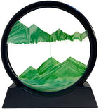 Moving Sand Art Liquid Motion - Moving Sand Art Picture Decor 3D Deep Sea Sandscape, Round Glass Frame Display Flowing Sand Relaxing Toy for Desktop Home Office Work Decoration(Green, 12")