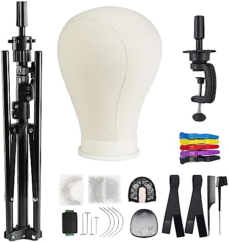Neverland Beauty & Health 23 Inch Wig Stand Tripod with Head,Wig Head Stand with Mannequin head,Mannequin Head Stand with Canvas Head for Wigs,Manikin Head Set for Wigs Making Display
