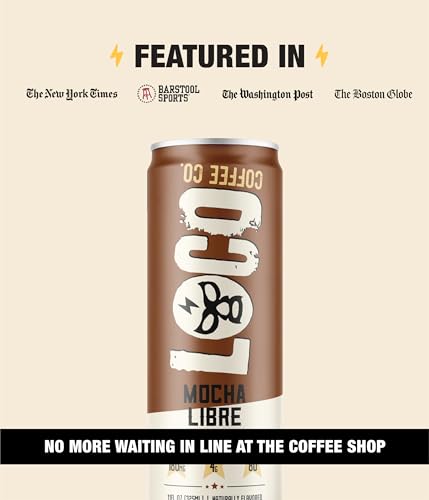 Loco Coffee Mocha Oat Milk Latte Cold Brew Coffee [Mocha] 11 Ounce Can, 12 Count | Medium Roast, 180mg Caffeine | Gluten Free and Dairy Free | Low Sugar, Low Calorie Iced Coffee