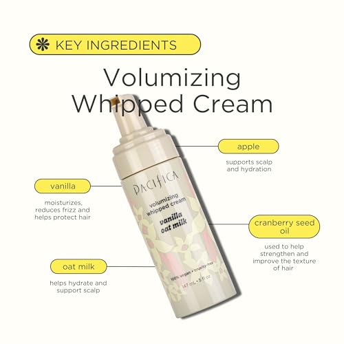 Pacifica Hair Mousse - Vanilla Oat Milk – Light Hold for Soft Volume & Hydration with Touchable Hold, Delightful Vanilla Scent, Vegan & Cruelty-Free, 5 fl oz