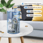 Hicocool Clear Piggy Bank for Adults Kids Must Break to Open, Blue Acrylic Piggy Bank Unopenable Money Savings Jar (8" H x 5" D)