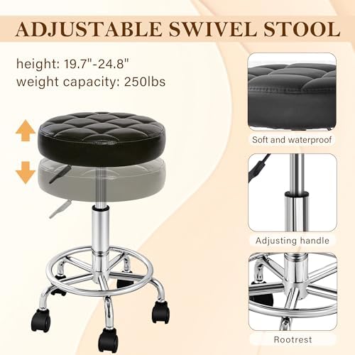 Facial Tattoo Chair, Hydraulic Esthetician Bed with Rolling Stool, Extended Head Spa Tattoo Artist Massage Table 360° Swivel Salon Beauty Spa Equipment w/Removable Armrests, Black