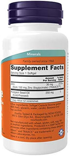 Now Supplements, Zinc Glycinate with 250 mg Pumpkin Seed Oil, Supports Prostate Health*, 120 Softgels