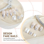 48Pcs Rhinestones Press on Nails Toenails Medium Almond Glossy Silver Glitter Acrylic False Nails 3D Butterfly Fake Nails Gel Glue on Nails for DIY Manicure Stick on Nails for Coquette Women Girls