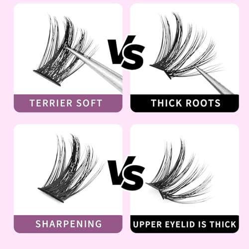 Large Tray- 10-20MM Available 120 Pcs D Curl Segmented Cluster Eyelashes Makeup DTY Volume Eye Lashes Extensions Natural Long Wide Stem Individual False Eyelashes (Lashes Kit-12-14-16mm)