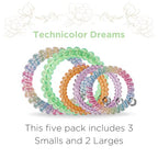 TELETIES - Mixed Spiral Hair Coils - Spring Collection - Ponytail Holder Hair Ties for Women - Phone Cord Hair Ties - Strong Grip, No Rip, Water Resistant, No Crease - 5 pack - Technicolor Dreams