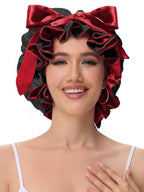 Hair Bonnet for Sleeping, Satin Silk Shower Cap Women 2025 with Tie Band and Adjustable Straps Head Wrap for Curly Hair Black F