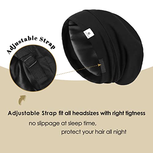 YANIBEST 2 Pcs Silk Bonnet Satin Bonnet Hair Cover Bonnet Sleep Cap - Adjustable Saty on Satin Lined Slouchy Beanie Hat for Women