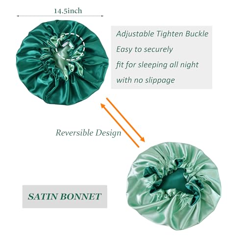 Silk Bonnet for Sleeping Satin Bonnets Double Layer Reversible Hair Cap Bonnet for Women Long Curly Braid Hair (Teal)