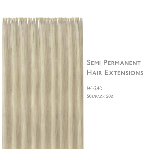 WENNALIFE U Tip Hair Extensions Human Hair, 50g 50s 22 Inch Ash Blonde Highlighted Platinum Blonde Remy Hair Extensions K Tip Hair Extension Real Human Hair Invisible Straight Keratin Hair Extensions