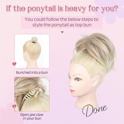 HOOJIH Ponytail Extension, Claw Clip in Straight Messy Hair Bun 9 Inch Short Ponytail Extension with Bendable Metal Wire Hair Pieces for Women Fake Hair Bun DIY Styles - Honey Blonde