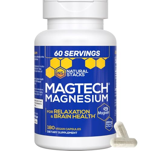 MagTech Magnesium Supplement - 3 Forms of Magnesium: Magtein L-Threonate, Glycinate & Taurate - 200mg Chelated Magnesium Complex - Supports Relaxation & Brain Health - 180 Capsules