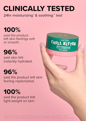 I DEW CARE Heartleaf Face Cream - Chill Kitten | Moisturizer with Moringa Seed, Prickly Pear, Aloe Vera Gel, Cactus Oil-Free, Glass Skin Look, Daily Use, for Dry Skin, Skin Barrier Repair, 1.69 FL Oz