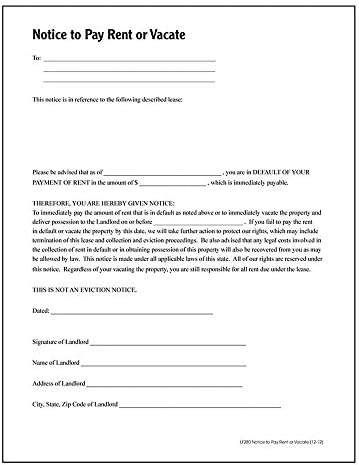 Adams Notice to Pay Rent or Vacate, Forms and Instructions [Print and Downloadable] (LF280), White