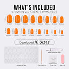 BTArtbox Press On Nails Short - Soft Gel Orange Press on Nails, Short Oval Fake Nails with Nail Glue, Fit Perfectly, Fall Glue On Nails in 16 Sizes Nail Kit for Spring Day, Maple