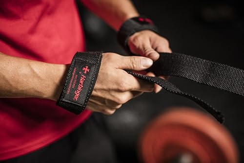 Harbinger Padded Cotton Lift Straps, Black - Soft, Supportive Neotek Wrist Pads - 21.5" Length, 1.5" Width - Reinforced Edges & Heavy-duty Stitching - Cushions Wrists for Lifting Support