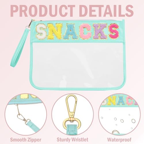 Snack Bags Clear Pouch Travel Makeup Bag Chenille Letter Bags for Zipper Pouch Clear Cosmetic Bag Clear Tote Bag Makeup Travel Bag for Women