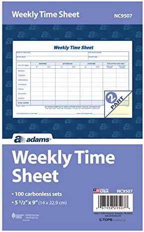 Adams Time Sheet, 9 x 5.5 Inch, Weekly Format, 2-Part, Carbonless, 100-Pack, White, Canary (NC9507)