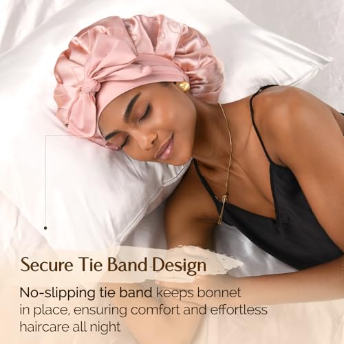 YANIBEST Double Layer Silk Satin Bonnet for Sleeping Women Printed Pattern Satin Bonnet with Tie Band for Women Curly Natural Hair