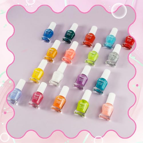 Kids Nail Polish - 18 Color Non Toxic Nail Polish for Kids Quick Dry Peel-Off Water Based Toddler Nail Polish, Rainbow Colors Gifts Nail Polish Kids for Ages 3+