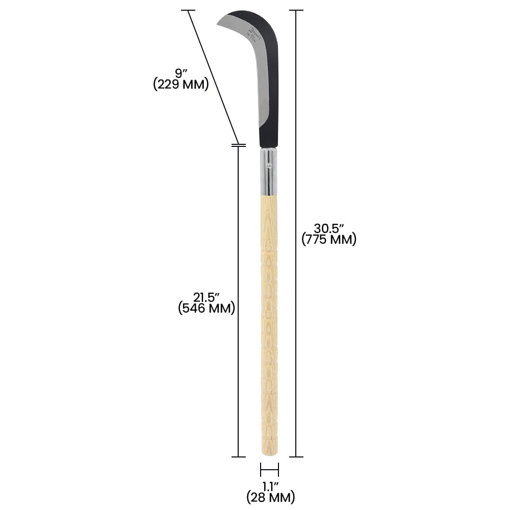 Zenport K318 77.5cm (30.5-inch) Long Curved Sickle, 9 Inch Carbon Steel Blade, Beige