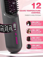 Cordless Hair Straightener Brush for Travel,Mini Hair Straightener Comb with Negative Ion,Portable hot Brush for Women, Rechargeable 9600mAh Battery, Anti-Scald,12 Temp-Setting
