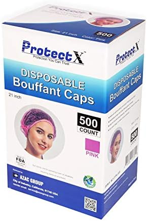 ProtectX 500-Pack Pink Disposable Hair Nets, Elastic Head Cover, Bouffant Caps, Sanitation Head Cover for Food Service, Spa Men & Women - 21 inch