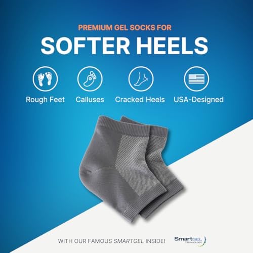 NatraCure Vented Moisturizing Gel Heel Sleeves & Heel Socks for Cracked Heels with Aloe & Shea - Foot Softening Socks for Dry Cracked Feet & Rough Heel Pain Relief Foot Therapy - Gray, L