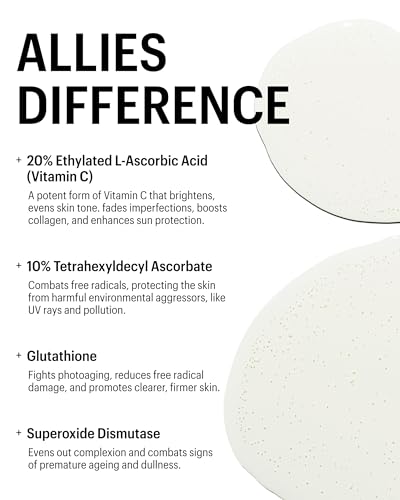 Allies of Skin 35% Vitamin C+ Perfecting Serum: Tetrahexyldecyl Ascorbate + Ethylated L-Ascorbic Acid, Glutathione, Superoxide Dismutase. Waterless, Antioxidant. Brightens & Plumps 1 oz / 30 ml