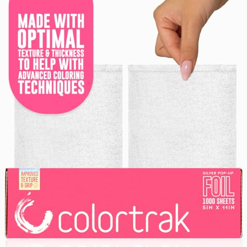 Colortrak Embossed Sheets Silver Aluminum Foil Pop-up Dispenser, 8 Boxes (8000 Pre-cut Sheets) Non-slip Textured Silver 5 x 11 Sheets for Hair Foil Coloring and Highlighting Sheet Applications