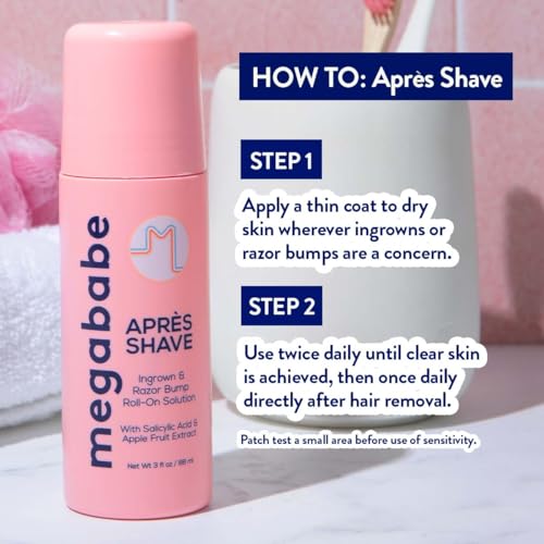 Megababe Après Shave | Post-Shave & Waxing | Ingrown Hair & Razor Bump Roll-On Treatment for Women | Bikini, Armpits & Legs | 3.0 fl oz