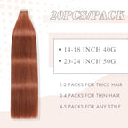Tape in Hair Extensions Human Hair 20pcs Remy Hair Extensions 18 Inch Auburn Brown Straight Invisible Human Hair Tape in Extensions Skin Weft Tape Extensions Human Hair (#A33,18 Inch)