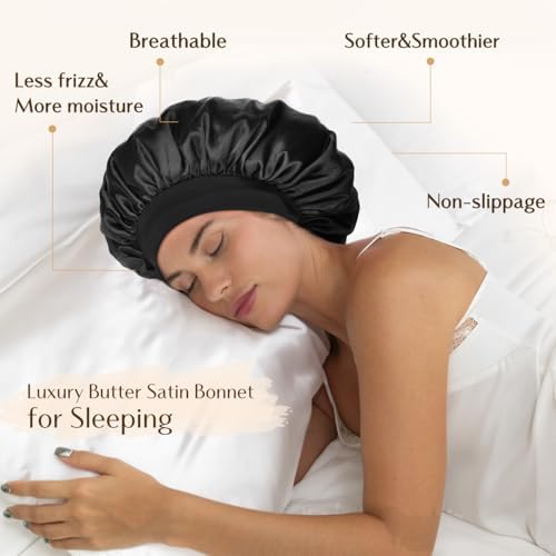 YANIBEST Satin Bonnet for Sleeping Women Double Layer Hair Silk Bonnets for Sleeping with Elastic Band