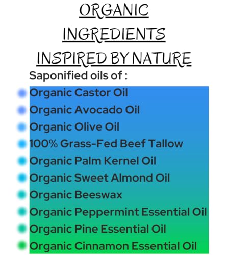 '-Peppermint-Pine- Grass-Fed Beef Tallow and Organic Oils - Scented with Organic Essential Oils - Artisanal Bar Soap - 3 Pack - Each Bar Unique-