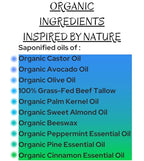 '-Peppermint-Pine- Grass-Fed Beef Tallow and Organic Oils - Scented with Organic Essential Oils - Artisanal Bar Soap - 3 Pack - Each Bar Unique-
