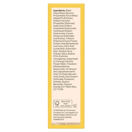 Honest Beauty Vitamin C Radiance Serum, Improves Brightens Skin Tone and Complexion, Gentle for Sensitive Skin, Fragrance-Free, Vegan, 1 fl oz